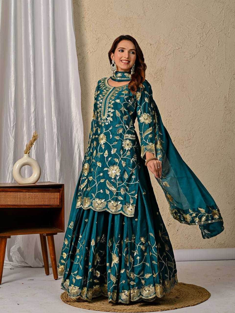 Heavy Chinnon Silk Designer Embroidered Lehenga - MYLUXURY LANE ENTERPRISE